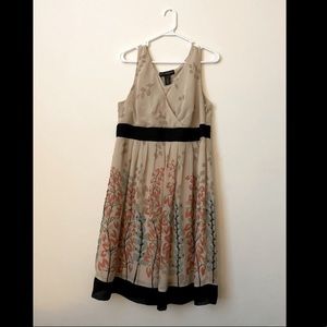 Petite Sophisticate | Tan Floral Sleeveless Dress